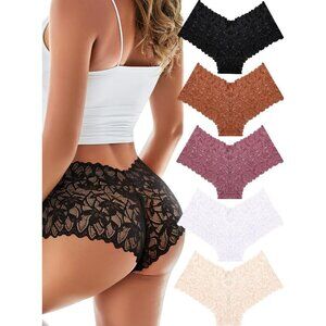 Women's Lace Boyshorts 5 Pack Breathable Cheeky V-Waist Underwear